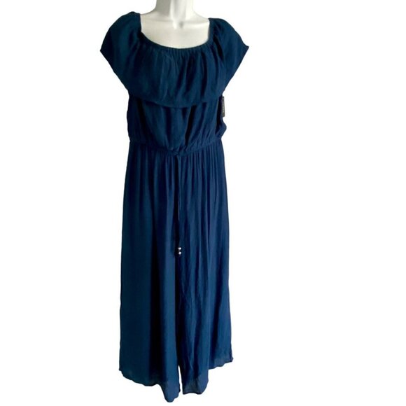 Tacera Blue Jumpsuit On or Off Shoulder Wide Leg Women's Medium NEW NWT - Picture 2 of 8